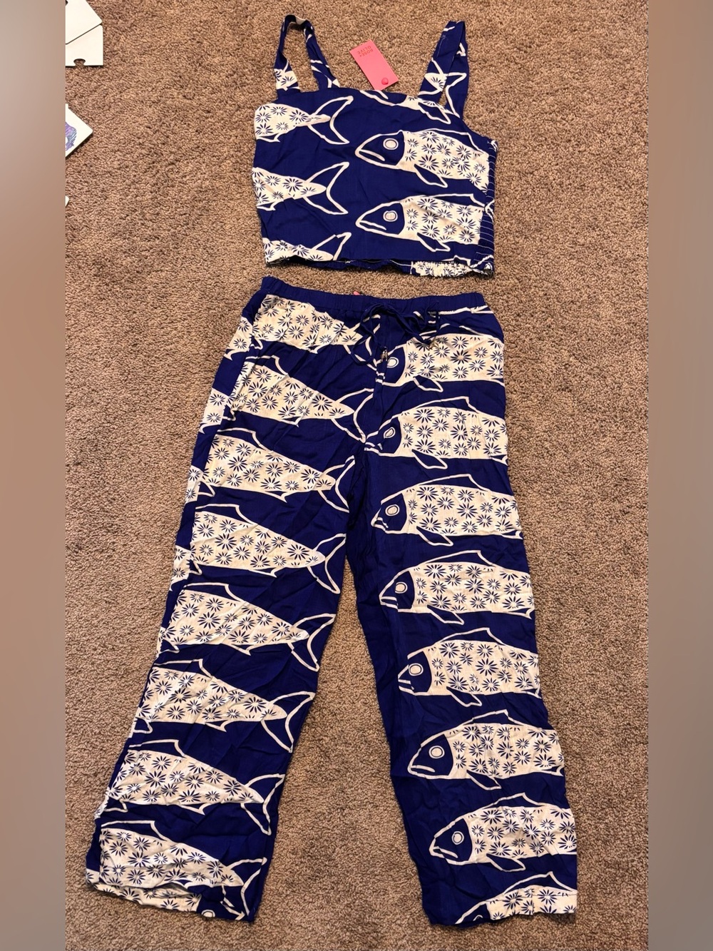 NWT viral rose & olive resort 2 piece set blue fish